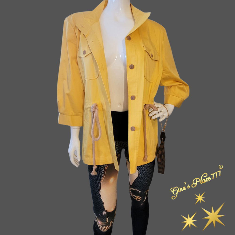 Susan Graver Style 3/4 Sleeve 4 Pocket Drawstring Waist Jacket Sunkiss Yellow XL